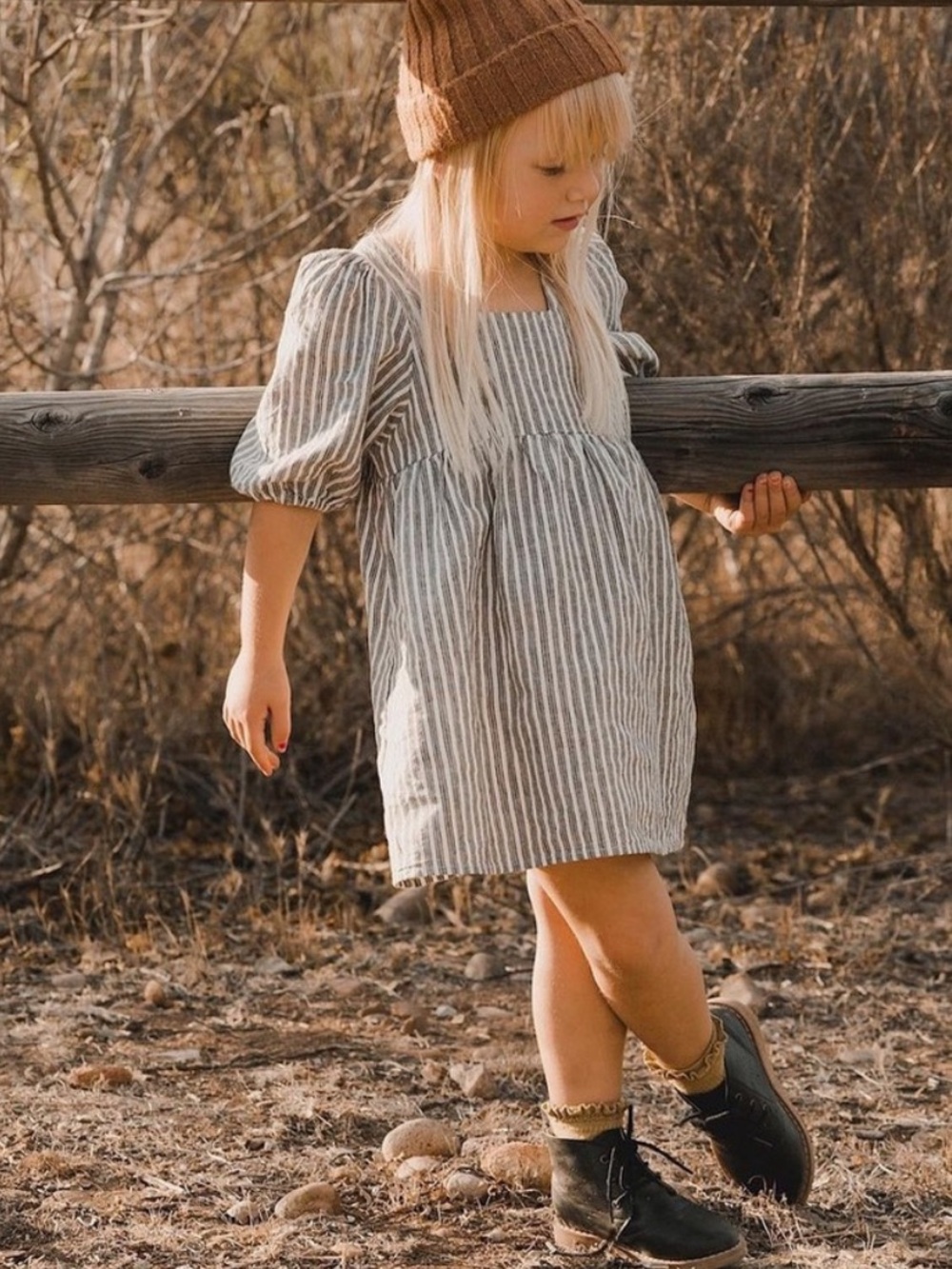 Rylee + Cru | 10/12 greta Vintage Railroad Striped Puff Sleeve Dress
